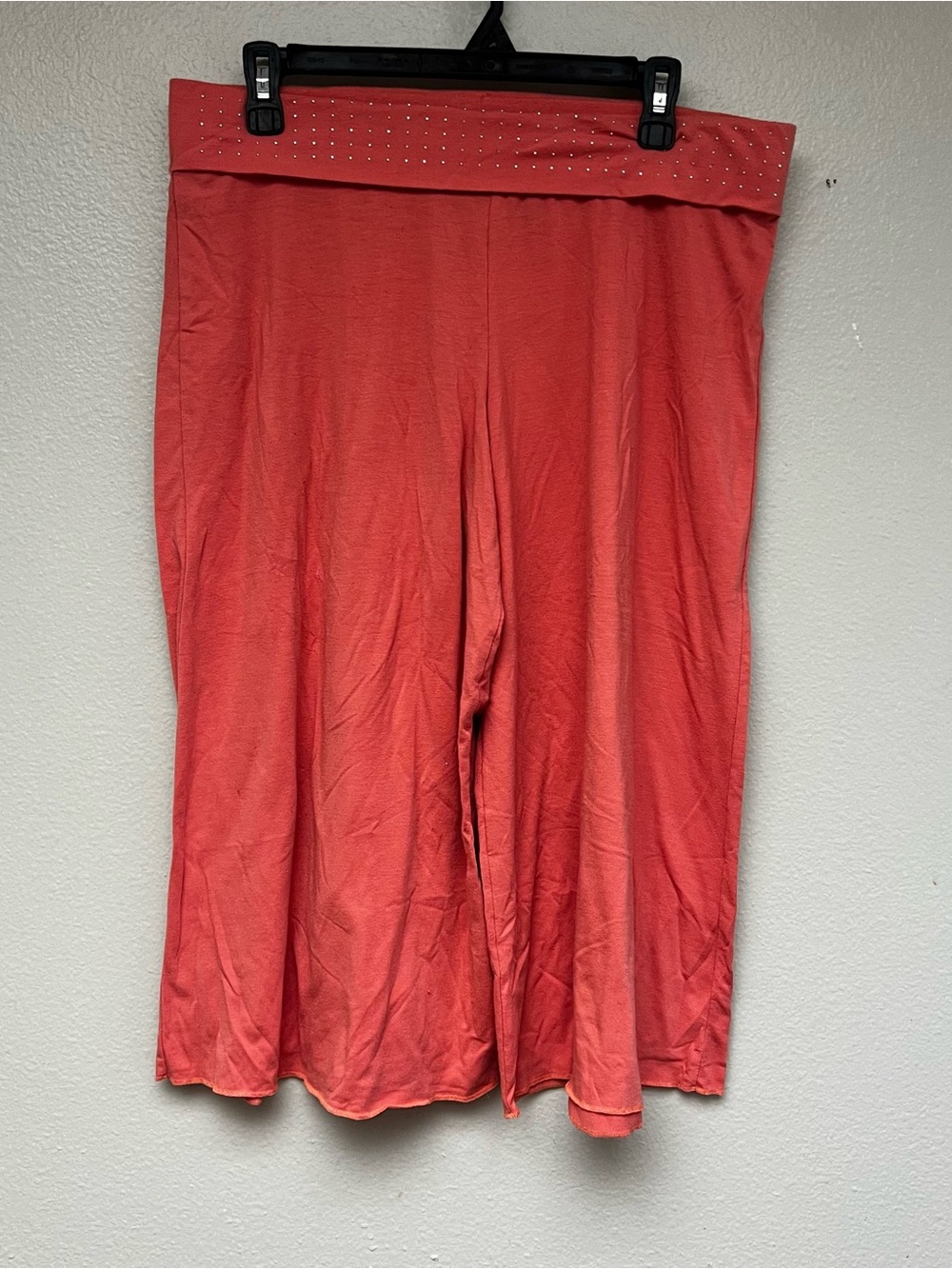 Limited Too Coral Pink Capri Foldover Wide Leg Pants Rhinestone Waistband
